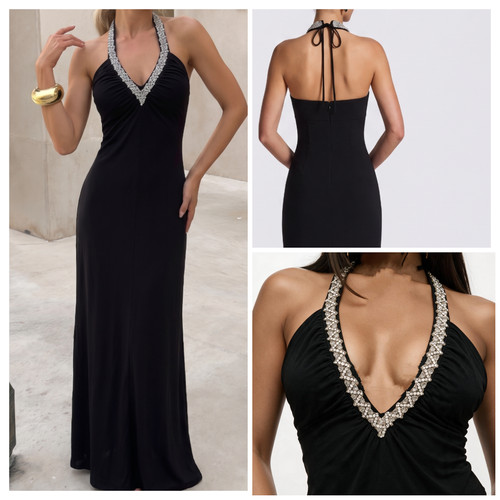 Maxi abito vintage nero halter - maxi,